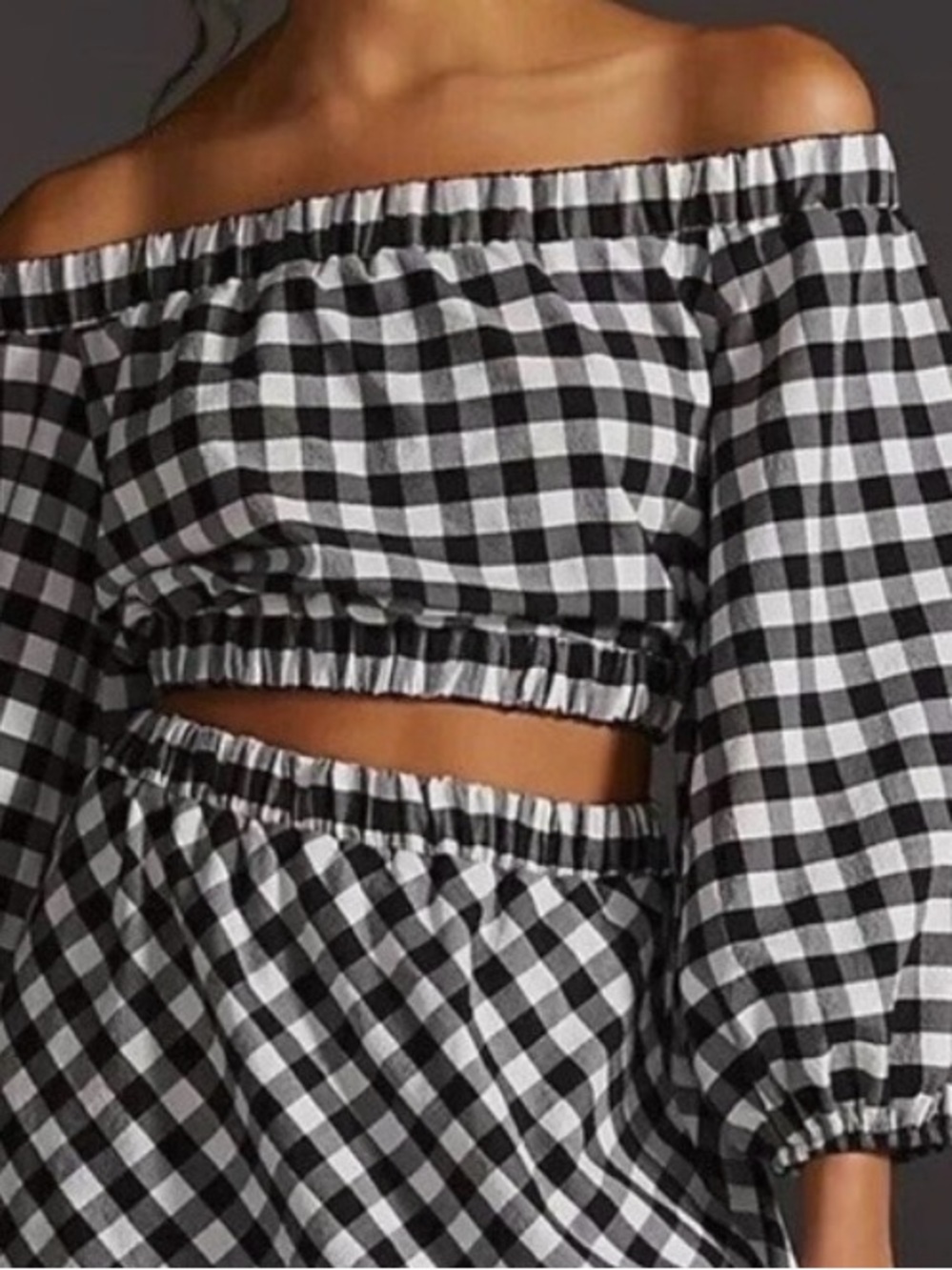 NWT! #1025 Anthropologie MAEVE Black & White Gingham Off-Shoulder Crop Top